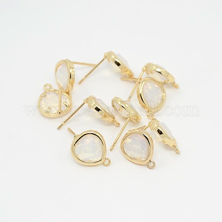 Real 18K Gold Plated Tone Brass Glass Stud Earring Findings GLAA-J023-05G-1