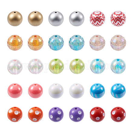 Craftdady 70pcs 7 style ab-color plaqué & bubblegum & couleur unie & perles acryliques transparentes peintes à la bombe MACR-CD0001-03-1