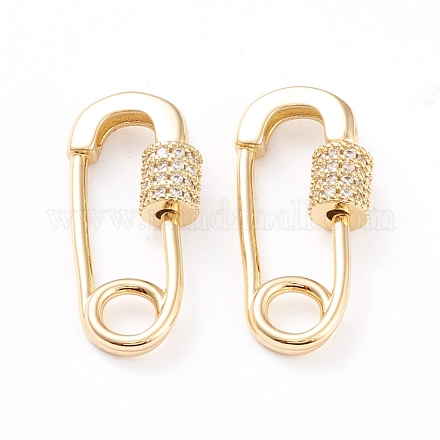 Brass Micro Pave Clear Cubic Zirconia Screw Carabiner Lock Charms ZIRC-L093-51G-1