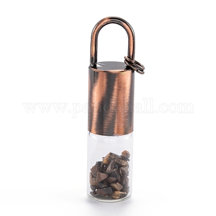 ガラスローラーボトル  天然のタイガーアイローラーボールとチップ付き  エッセンシャルオイルの香水瓶  赤銅真鍮のボトルキャップ  62.5x16mm  穴：10x14mm  丸カン：8x1ミリ G-F701-01K-1