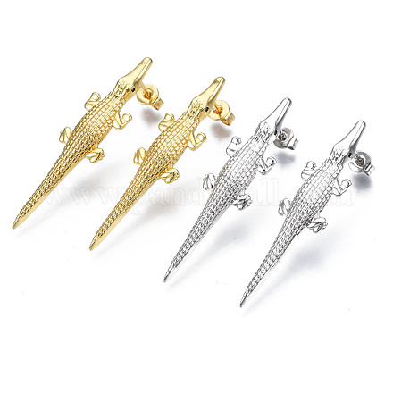 Crocodile Brass Micro Pave Clear Cubic Zirconia Stud Earrings EJEW-Q023-002-NR-1