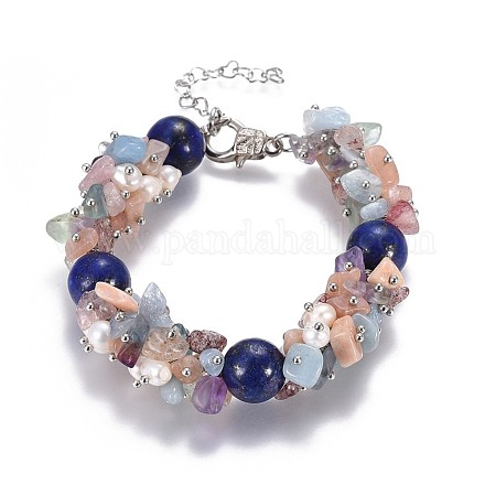 Bracelets en pierres naturelles mélangées et perles de lapis-lazuli (teintes) BJEW-JB04163-02-1