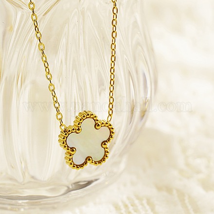 Goldene Halsketten mit Blumenanhänger aus Edelstahl und natürlicher Muschel für Damen RH7292-3-1