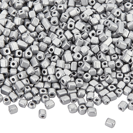 NBEADS About 2000 Pcs Silver Cube Seed Beads SEED-NB0001-80-1