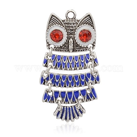 Halloween Owl Antique Silver Plated Alloy Enamel Rhinestone Pendants ENAM-J031A-01AS-1