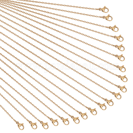 Nbeads 20 個 304 ステンレス鋼アズキチェーンネックレスセット男性女性用  ゴールドカラー  17.72インチ（450mm） MAK-NB0001-13-1