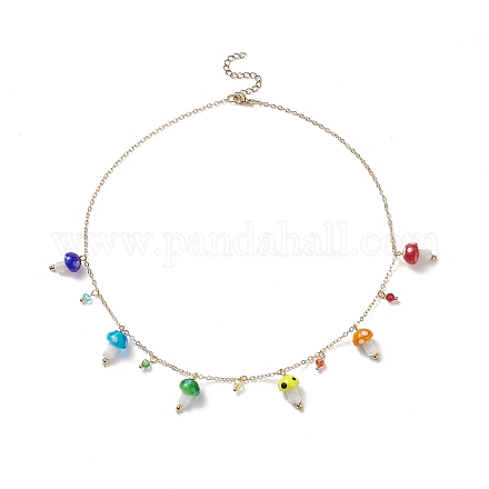 Ожерелья с подвесками в виде грибов лэмпворк NJEW-TA00052-1