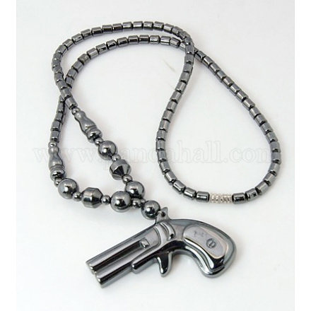 Hématite synthétique pendentifs perles des armes de poing X-NJEW-C023-8-1