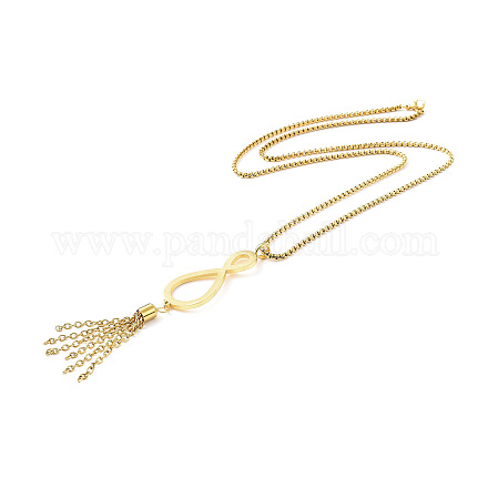 Ion Plating(IP) 304 Stainless Steel Infinity with Tassel Pendant Necklace with Box Chains for Women NJEW-B087-05G-1