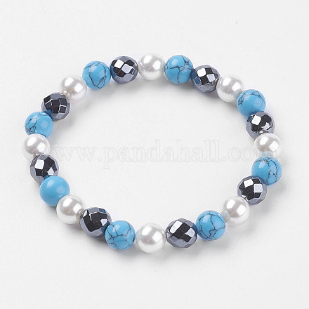 Bracelets extensibles avec perles en hématite synthétique BJEW-I241-26C-1