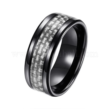 メンズチタンスチールフィンガー指輪  ワイドバンドリング  ホワイト  ガンメタ色  usサイズ8（18.1mm） RJEW-BB27540-A-8-1