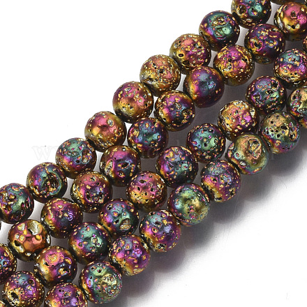 Electroplated Natural Lava Rock Beads Strands G-S352-30B-07-1