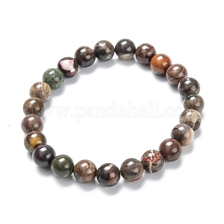 Bracelets de perles extensibles en agate multicolore naturelle G-A185-01E-1