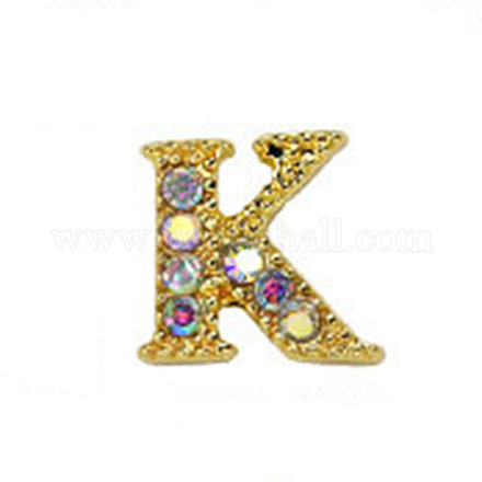 Cabujones de clavos con letras de diamantes de imitación de oro de aleación MRMJ-S047-023K-1