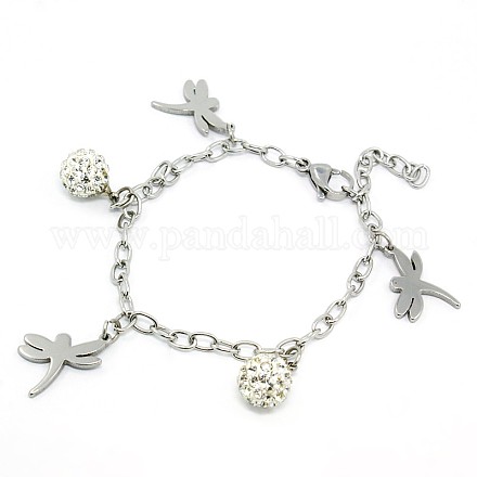 Trendy Women's 304 Stainless Steel Dragonfly Charms Bracelets BJEW-N220-20P-1