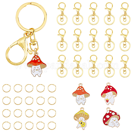 DICOSMETIC Keychain Making Kit 16Pcs Golden Lobster Claw Clasp Keychains 20Pcs Small Split Key Chain Ring 16Pcs 4 Styles Mushroom Charms Alloy Kawaii Keychains for Backpack Purse Accessories DIY-DC0001-83-1