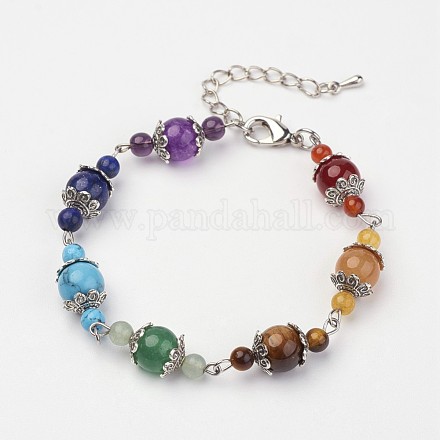 Bracelets de perles de pierres précieuses naturelles et synthétiques X-BJEW-P065-11-1