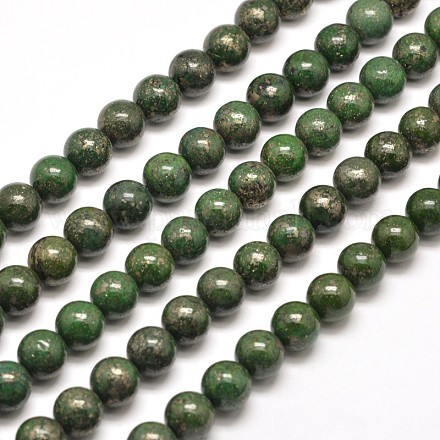 Round Natural Pyrite Beads Strands G-I127-14mm-01-1
