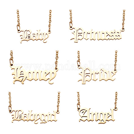Sparkeads 6Pcs 6 Style 304 Stainless Steel Word Pendant Necklace NJEW-KS0001-06G-1
