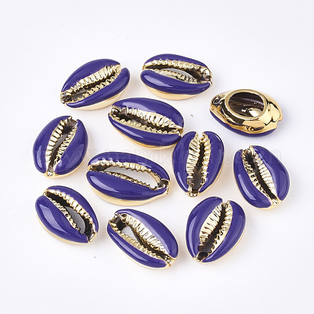 Electroplated Cowrie Shell Beads X-SSHEL-T008-11G-02-1