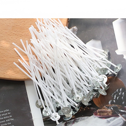 ワックスがけされた綿の芯芯  金属製のサステナタブ付き  DIYキャンドル作りに  ホワイト  9cm CAND-PW0001-119D-1