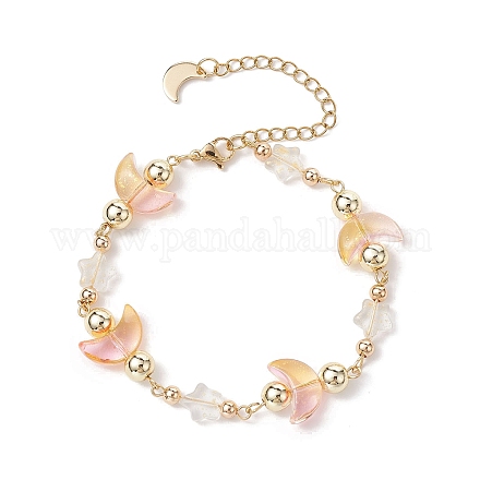 Bracelet en perles de verre lune et étoile avec 304 fermoirs en acier inoxydable BJEW-JB09958-1