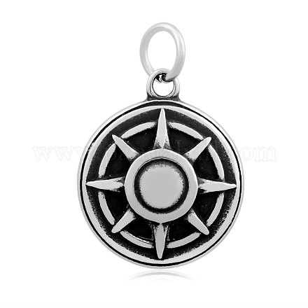 Flat Round with Compass 316 Stainless Steel Pendants STAS-I061-077A-1