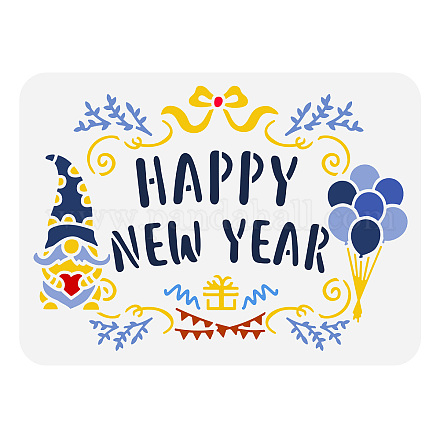 FINGERINSPIRE Happy New Year Stencil Christmas Gnome Balloons Painting Stencil 29.7x21cm Large Christmas Drawing Stencil Reusable Craft Stencil for Wall DIY-WH0202-398-1