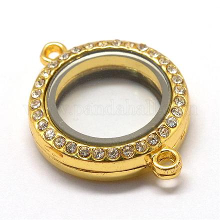 Flat Round Alloy Glass Magnetic Photo Frame Living Memory Floating Locket Links Connectors PALLOY-S046-07G-1