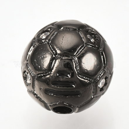 真鍮製マイクロパヴェキュービックジルコニアビーズ  サッカー/サッカーボール  ガンメタ色  10mm  穴：1.5mm ZIRC-Q013-10mm-135B-1