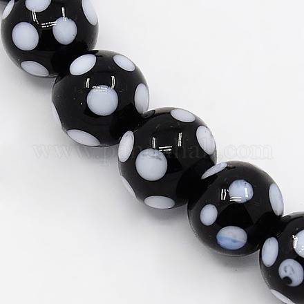 Chapelets de perles rondes vernissées manuelles X-LAMP-L007-12mm-05-1