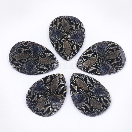 印刷された淡水貝のペンダント  ティアドロップ  ブラック  35x25x2mm  穴：1.2mm SHEL-S276-06-1