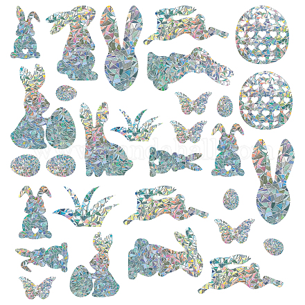 GORGECRAFT 28pcs Rabbit Window Clings Anti-Collision Butterfly Rainbow Window Glass Alert Stickers for Birds Strike Easter Eggs Decals Non Adhesive Prismatic Vinyl Film for Sliding Doors Windows Glass DIY-WH0256-082-1