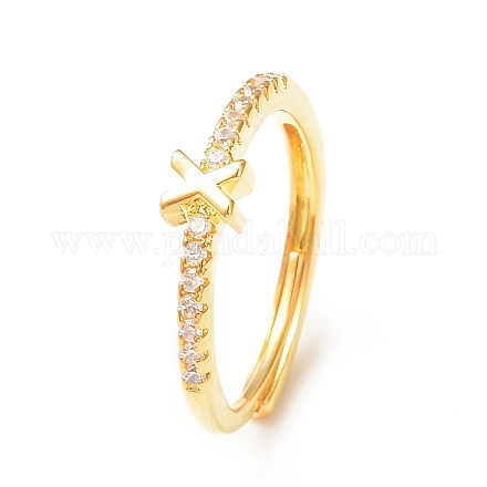 Clear Cubic Zirconia Initial Letter Adjustable Ring RJEW-C052-01G-X-1