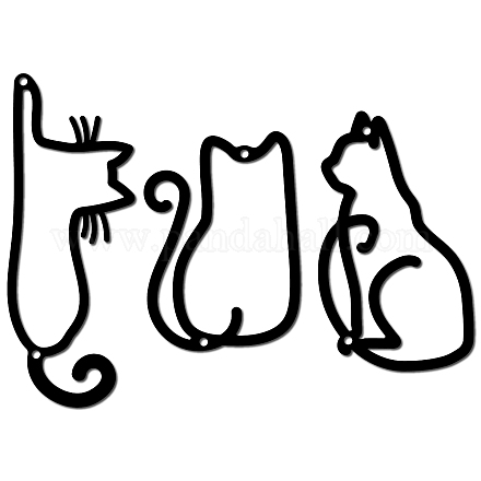 CREATCABIN Cat Metal Wall Decor Wire Wall Art Iron Wall Signs Hanging Ornament Sculpture for Balcony Garden Home Coffee Bar Living Room Bedroom Kitchen Hotel Indoor Decoration Black 7.9x3.9 Inch AJEW-WH0286-080-1