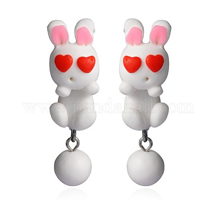 Симпатичный дизайн ручной полимерной глины милый кролик болтающийся серьги EJEW-F0070-13-1