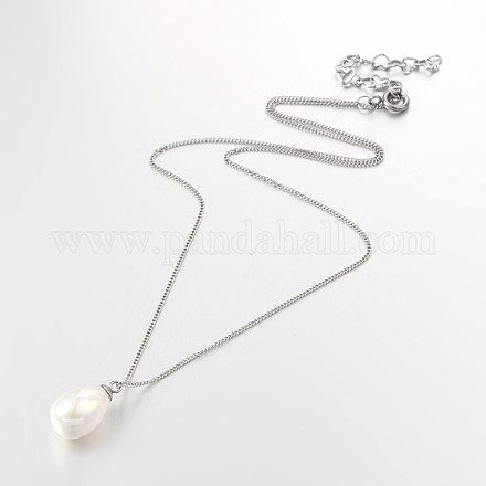 304 Stainless Steel Shell Pearl Beaded Pendant Necklaces NJEW-JN01306-1
