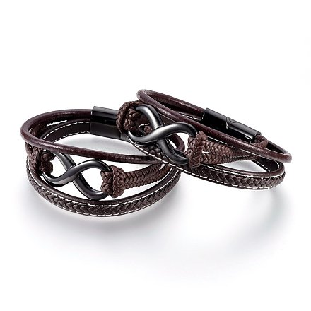 Bracelets multi-rangs avec cordon en cuir tressé BJEW-F349-12B-02-1