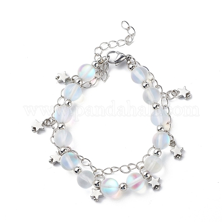 Bracelet multirangs perles rondes pierre de lune synthétique BJEW-JB08857-1