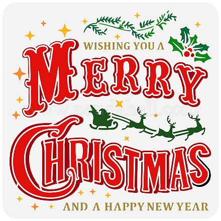 FINGERINSPIRE Merry Christmas Stencil 11.8x11.8 inch Christmas Decoration Painting Template Plastic Wishing You A Merry Christmas and A Happy New Year Words Stencil for Wood Walls DIY Christmas Decor DIY-WH0391-0458-1