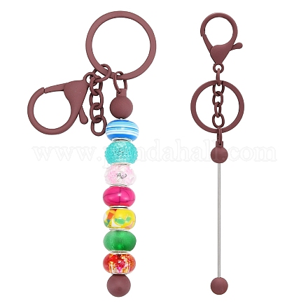 Baking Painted Alloy and Brass Bar Beadable Keychain for Jewelry Making DIY Crafts DIY-YW0007-58H-1