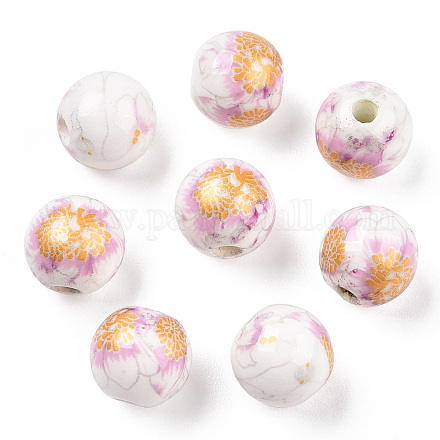 Perles de porcelaine imprimées manuelles PORC-Q199-8mm-02-1