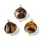 Brass Connector Charms, with Natural Tiger Eye, Rack Plating, Teardrop, 24.5x18x7mm, Hole: 1.6mm
