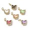 Brass Micro Pave Cubic Zirconia Pendants, Bowknot, with Glass & Loop, Long-Lasting, Lead Free & Cadmium Free, with Glitter Powder, Faceted, Mixed Colors, Real 18K Gold Plated, 10.5x15.5x4.5mm, Hole: 3mm