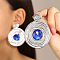 Flat Round Alloy Rhinestone Stud Earrings, Platinum, 50mm