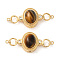 Brass Micro Pave Cubic Zirconia Magnetic Clasps, with Natural Agate, Oval, Brown, Real 18K Gold Plated, 34x13.4x10mm, Hole: 1.2mm