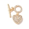 Brass Micro Pave Cubic Zirconia Toggle Clasps, Heart, Golden, Clear, 22mm