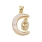 Brass Micro Pave Clear Cubic Zirconia Pendant, with Shell, Moon, Real 18K Gold Plated, Heart, 21.5x15x3mm, Hole: 4x3.5mm
