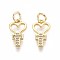 Brass Micro Pave Cubic Zirconia Pendants, Heart with Cross, with Jump Ring, Real 16K Gold Plated, 14x8x1.5mm, Hole: 3mm