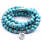 Bohemian Styles Synthetic Round Turquoise Beaded Stretch Bracelets for Women Men, with Flat Round Charm